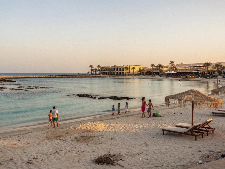 Sharm El Sheikh sheltered reef lagoon at golden hour