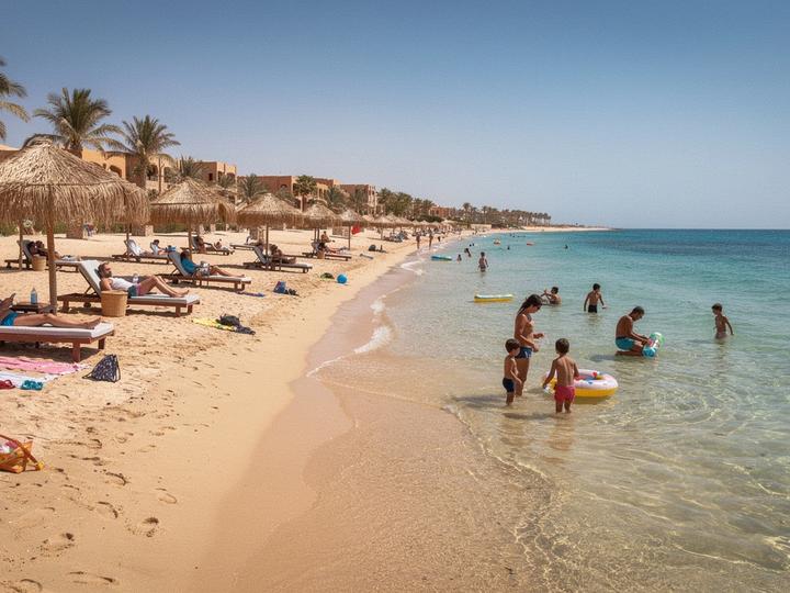 Hurghada family beach resort with calm turquoise water